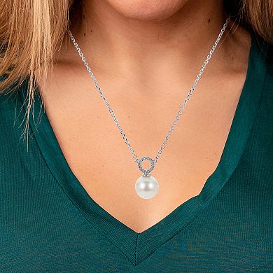 PearLustre by Imperial Sterling Silver Cultured Pearl & Topaz Circle Pendant Necklace