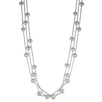 PearLustre by Imperial Cultured Sterling Silver Pearl Triple Row Station Necklace