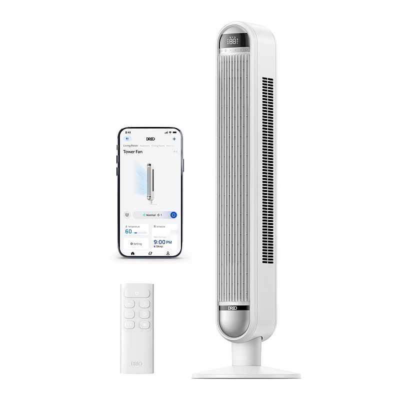 DREO 42-in. Smart Tower Fan 6-Speeds with Remote Control, White
