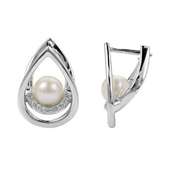 PearLustre by Imperial Sterling Silver Cultured Pearl & White Topaz Teardrop Earrings