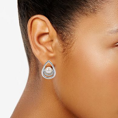 PearLustre by Imperial Sterling Silver Cultured Pearl & White Topaz Teardrop Earrings