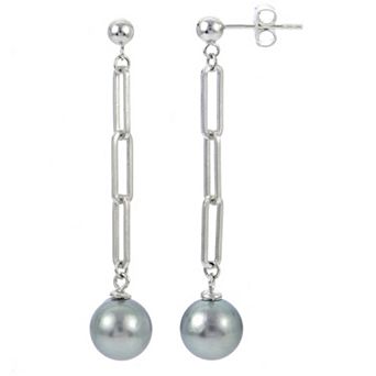 PearLustre by Imperial Sterling Silver Tahitian Cultured Pearl Paper Clip Chain Drop Earrings