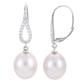 PearLustre by Imperial Sterling Silver Cultured Pearl & White Topaz Drop Earrings