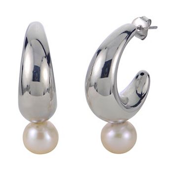 PearLustre by Imperial Sterling Silver Cultured Pearl 3/4 Hoop Earrings