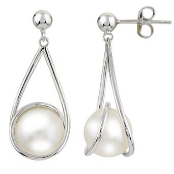 PearLustre by Imperial Sterling Silver Cultured Pearl Wrapped Drop Earrings
