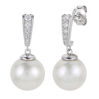 PearLustre by Imperial Sterling Silver Cultured Pearl & Lab Created Sapphire Windsor Drop Earrings