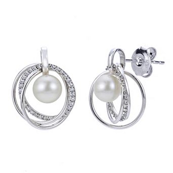 PearLustre by Imperial Sterling Silver Cultured Pearl & Topaz Door Knocker Drop Earrings