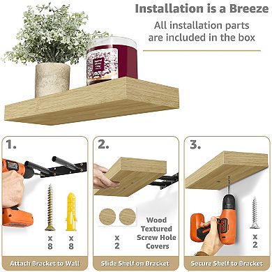 3 Pack 16 Inch Sorbus Coastal Rectangle Floating Shelves - Display Books, Frames, and more