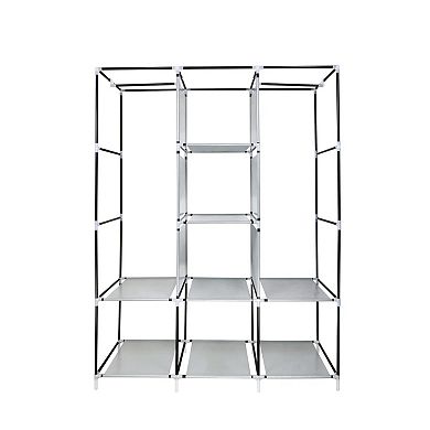 Portable Free Standing Closet with 8 Storage Shelves, 2 Hanging Rod & 4 Pockets