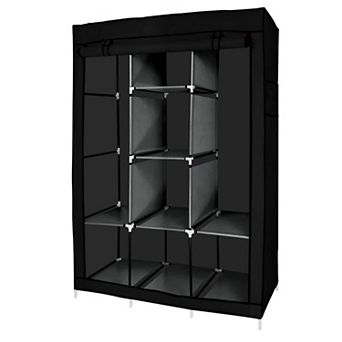 Portable Free Standing Closet with 8 Storage Shelves, 2 Hanging Rod & 4 Pockets