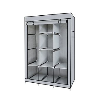 Portable Free Standing Closet with 8 Storage Shelves, 2 Hanging Rod & 4 Pockets