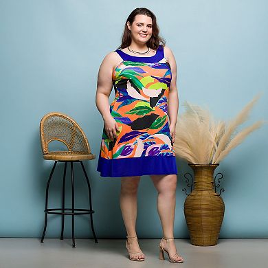 Plus Size 24Seven Comfort Apparel Scoop Neck Sleeveless Knee Length Dress