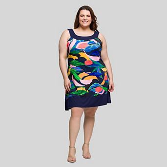 Plus Size 24Seven Comfort Apparel Scoop Neck Sleeveless Knee Length Dress