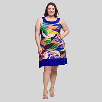 Plus Size 24Seven Comfort Apparel Scoop Neck Sleeveless Knee Length Dress