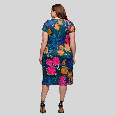 Plus Size 24Seven Comfort Apparel Knee Length Short Sleeve Faux Wrap Dress