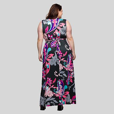 Plus Size 24Seven Comfort Apparel V-Neck Empire Waist Sleeveless Maxi Dress