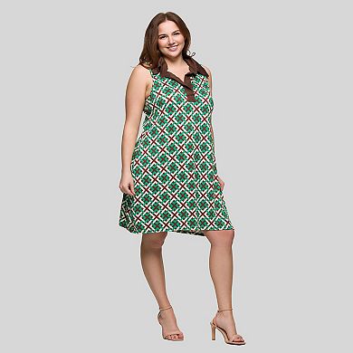 Plus Size 24Seven Comfort Apparel Sleeveless Collared Mini Dress