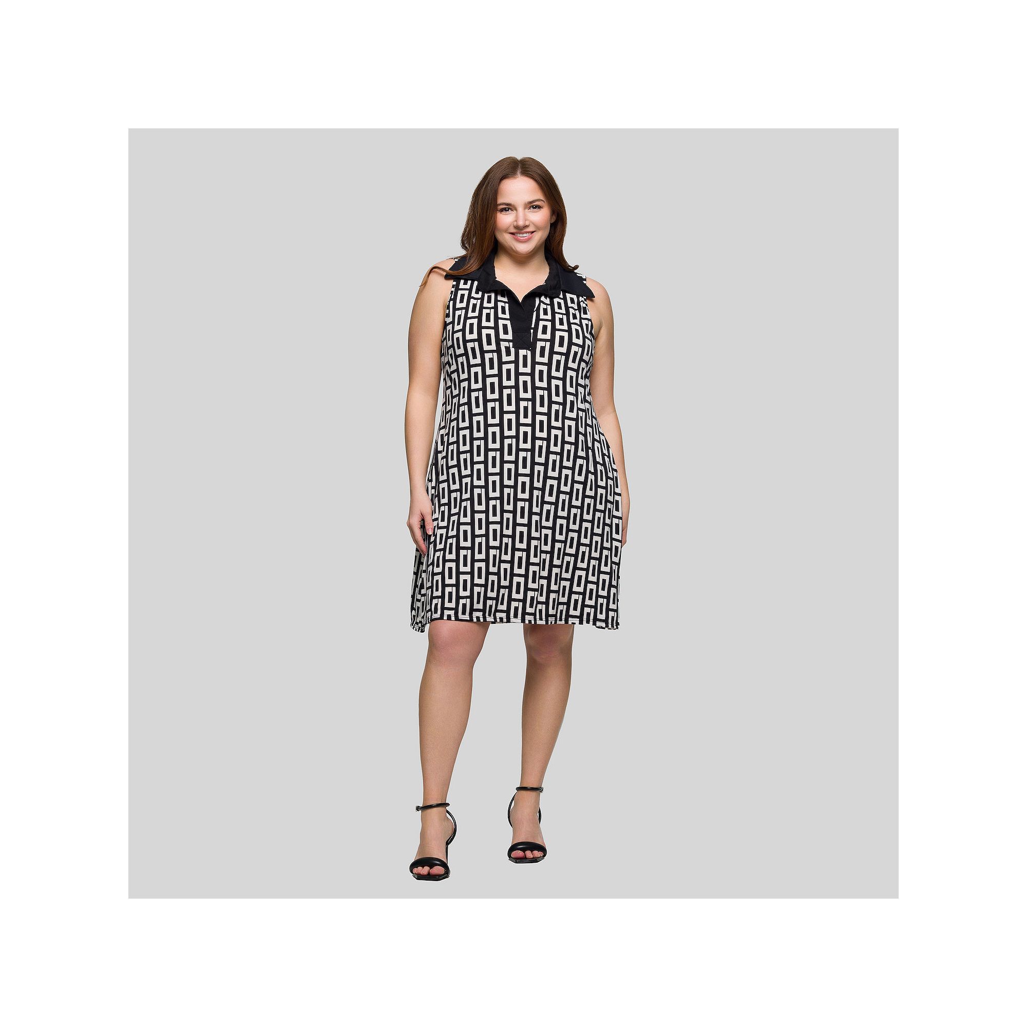 Plus Size 24Seven Comfort Apparel Sleeveless Collared Mini Dress, Womens, 