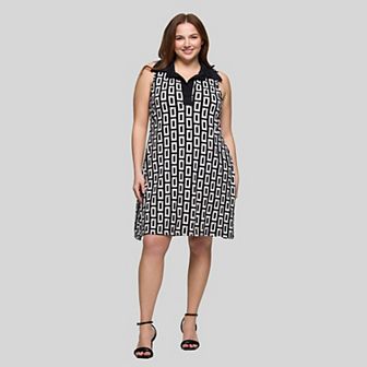 Plus Size 24Seven Comfort Apparel Sleeveless Collared Mini Dress