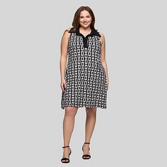 Plus Size 24Seven Comfort Apparel Sleeveless Collared Mini Dress