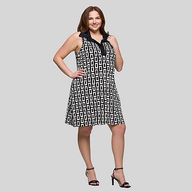 Plus Size 24Seven Comfort Apparel Sleeveless Collared Mini Dress