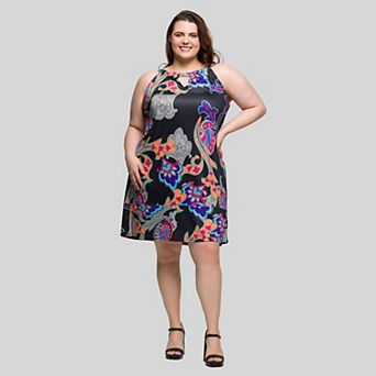 Plus Size 24Seven Comfort Apparel Sleeveless Knee Length Keyhole Dress
