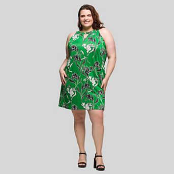 Plus Size 24Seven Comfort Apparel Knee Length Sleeveless Floral Print Keyhole Dress