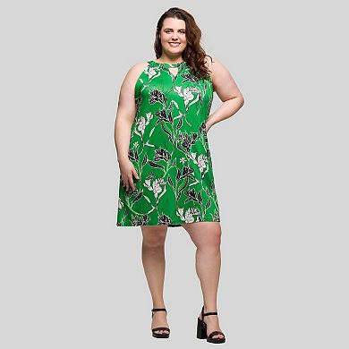 Plus Size 24Seven Comfort Apparel Knee Length Sleeveless Floral Print Keyhole Dress