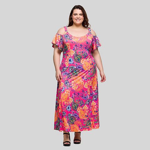 Женские платья 24Seven Plus Size 24Seven Comfort Apparel Cold Shoulder Ruffle Sleeve Maxi Dress