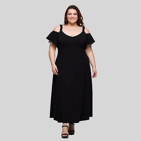 Женские платья 24Seven Plus Size 24Seven Comfort Apparel Cold Shoulder Ruffle Sleeve A-Line Maxi Dress