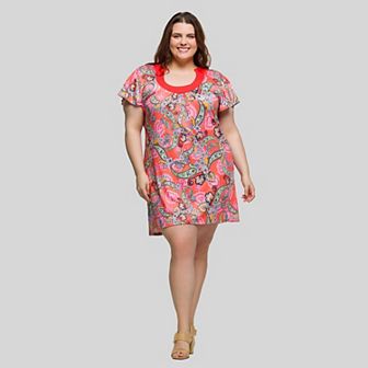 Plus Size 24Seven Comfort Apparel Short Sleeve Scoop Neck Mini Dress