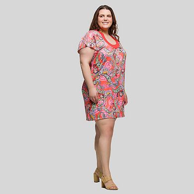Plus Size 24Seven Comfort Apparel Short Sleeve Scoop Neck Mini Dress