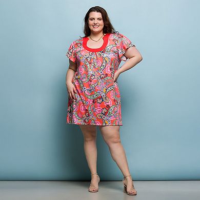 Plus Size 24Seven Comfort Apparel Short Sleeve Scoop Neck Mini Dress