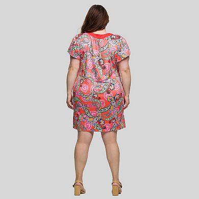 Plus Size 24Seven Comfort Apparel Short Sleeve Scoop Neck Mini Dress