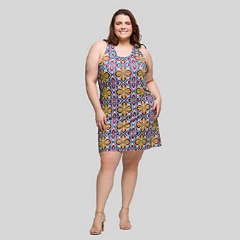 Plus Size 24Seven Comfort Apparel Floral Print Sleeveless Shift Dress