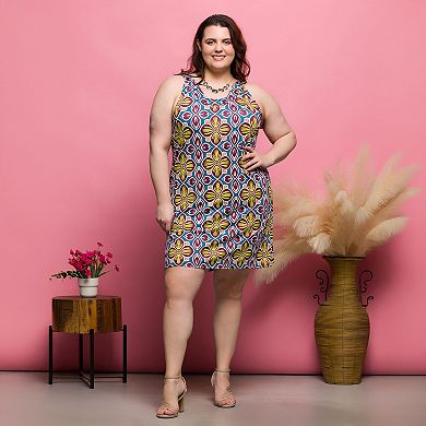 Plus Size 24Seven Comfort Apparel Floral Print Sleeveless Shift Dress
