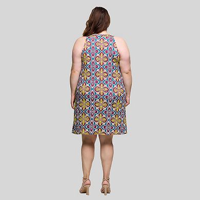 Plus Size 24Seven Comfort Apparel Floral Print Sleeveless Shift Dress