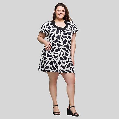 Plus Size 24Seven Comfort Apparel Short Sleeve Scoop Neck Mini Dress