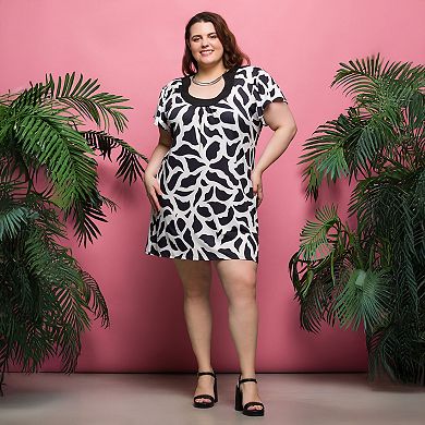 Plus Size 24Seven Comfort Apparel Short Sleeve Scoop Neck Mini Dress