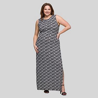 Plus Size 24Seven Comfort Apparel Sleeveless Side Slit Maxi Dress