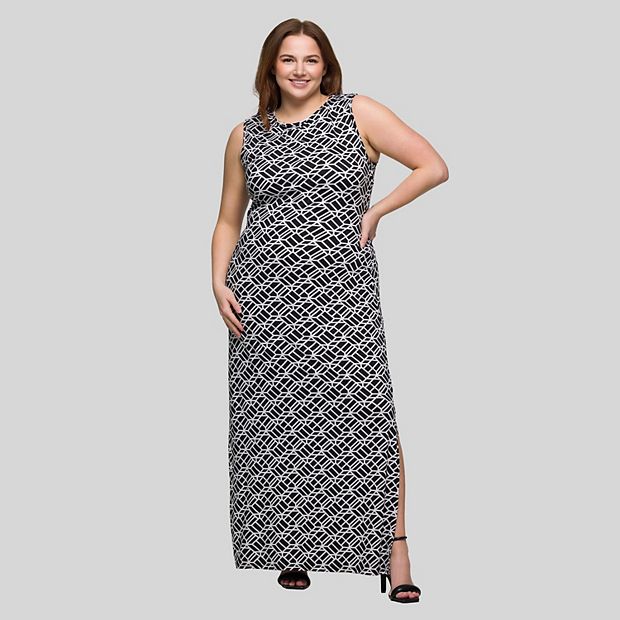 chinese dress ladies Maxi Dress with Side Slits in Abstract Stripes Twirls and Twists / 3XL main image 1