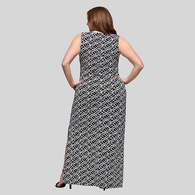 Plus Size 24Seven Comfort Apparel Sleeveless Side Slit Maxi Dress