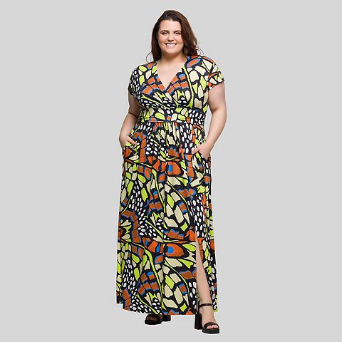Женские платья 24Seven Plus Size 24Seven Comfort Apparel Butterfly Print Cap Sleeve V-Neck Maxi Dress