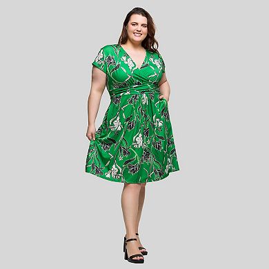 Plus Size 24Seven Comfort Apparel Cap Sleeve Knee Length Dress