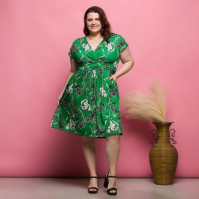 Plus Size 24Seven Comfort Apparel Cap Sleeve Knee Length Dress