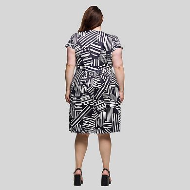 Plus Size 24Seven Comfort Apparel Cap Sleeve Abstract Knee Length Pocket Dress