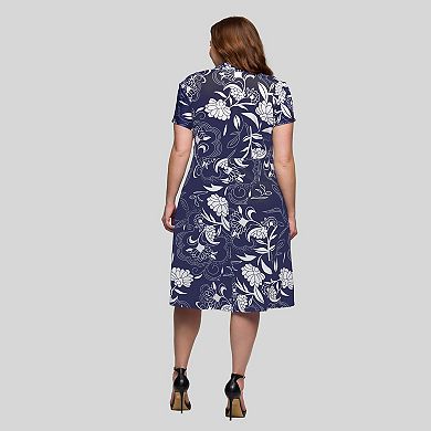 Plus Size 24Seven Comfort Apparel V-Neck Knee Length Short Sleeve Wrap Dress