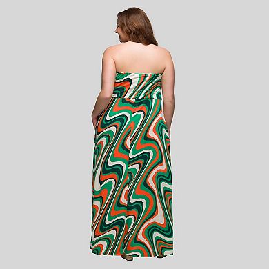 Plus Size 24Seven Comfort Apparel Abstract Strapless Pocket Maxi Dress