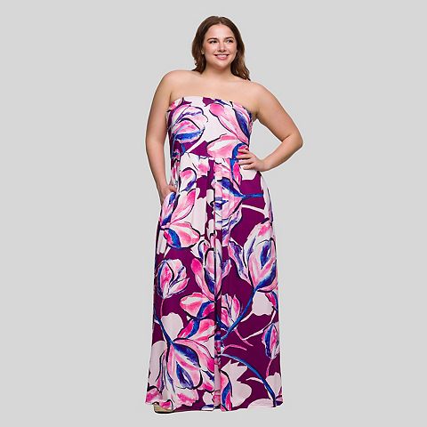 Женские платья 24Seven Plus Size 24Seven Comfort Apparel Floral Strapless Pocket Maxi Dress