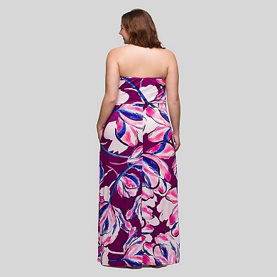 Plus Size 24Seven Comfort Apparel Floral Strapless Pocket Maxi Dress